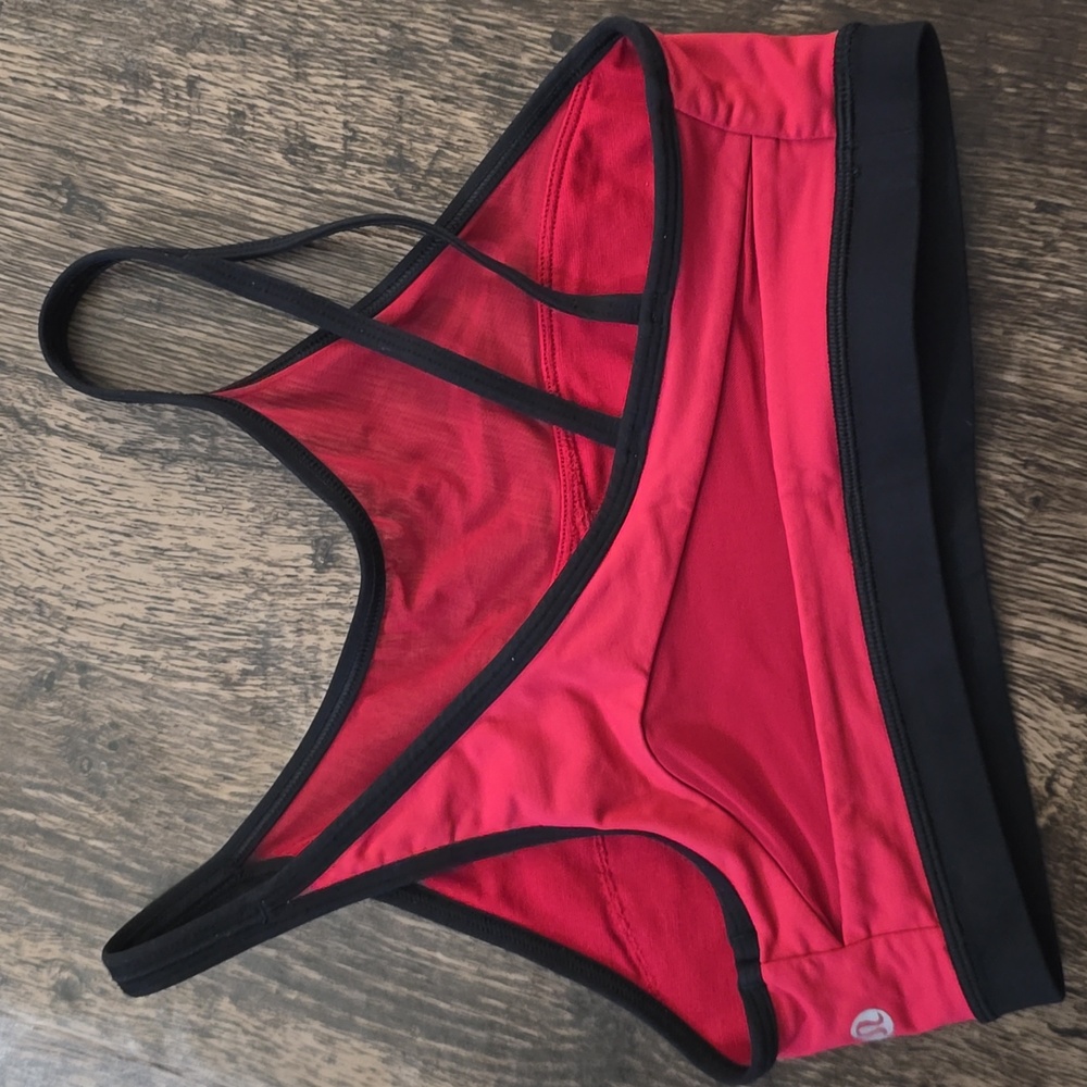 LULULEMON Athletica Sz 4 Women's Red and Black‎ Sports Bra Sheer Straps - Picture 2 of 5